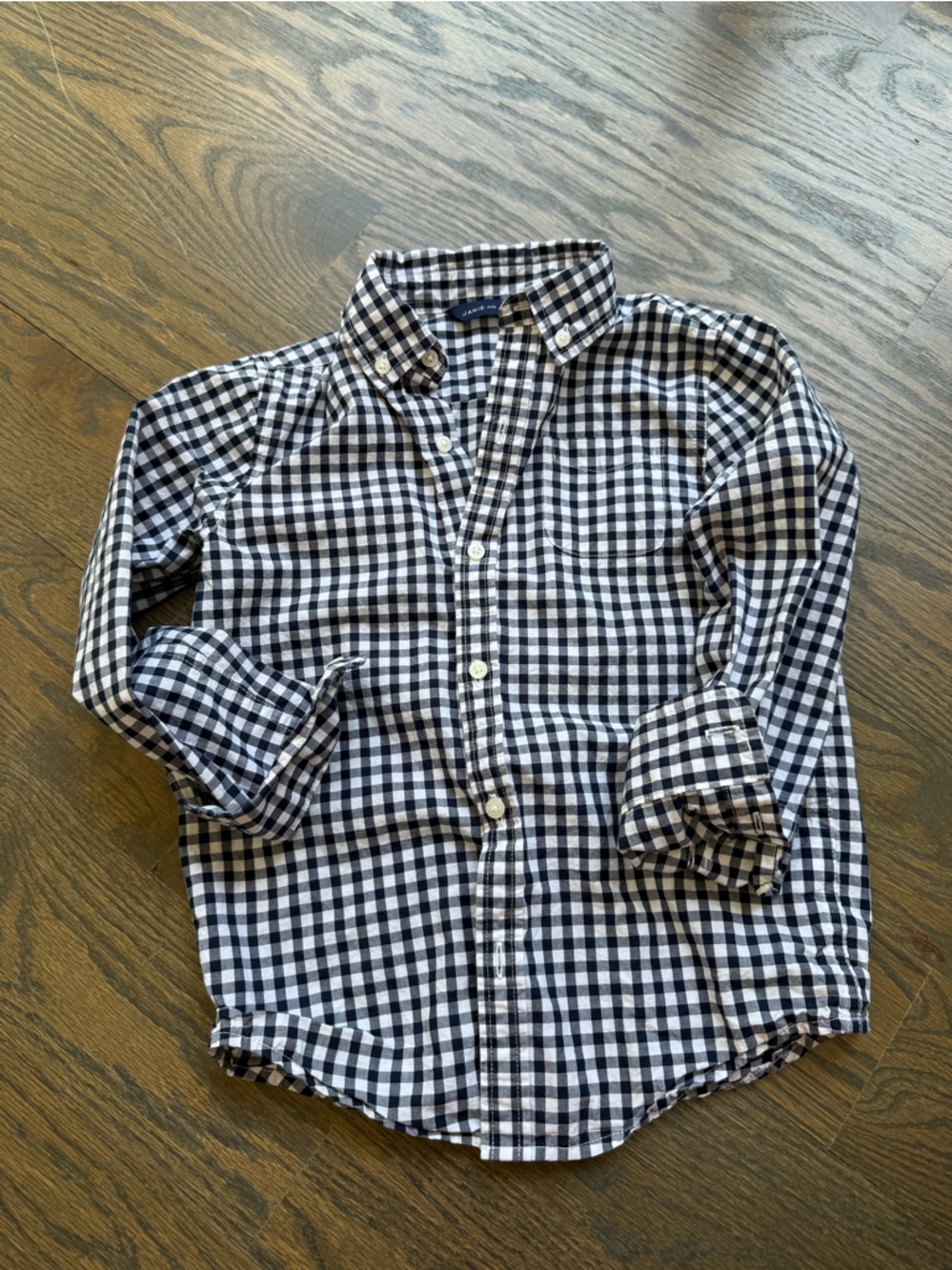Boys' navy and White Gingham Button-Down Shirt